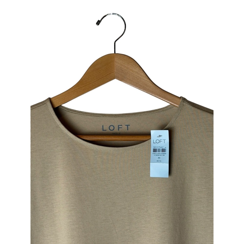 LOFT Knit Tee Women Medium Petite Tan Brown NWT Cap Sleeve Crew Neck Top Preppy - Picture 4 of 9